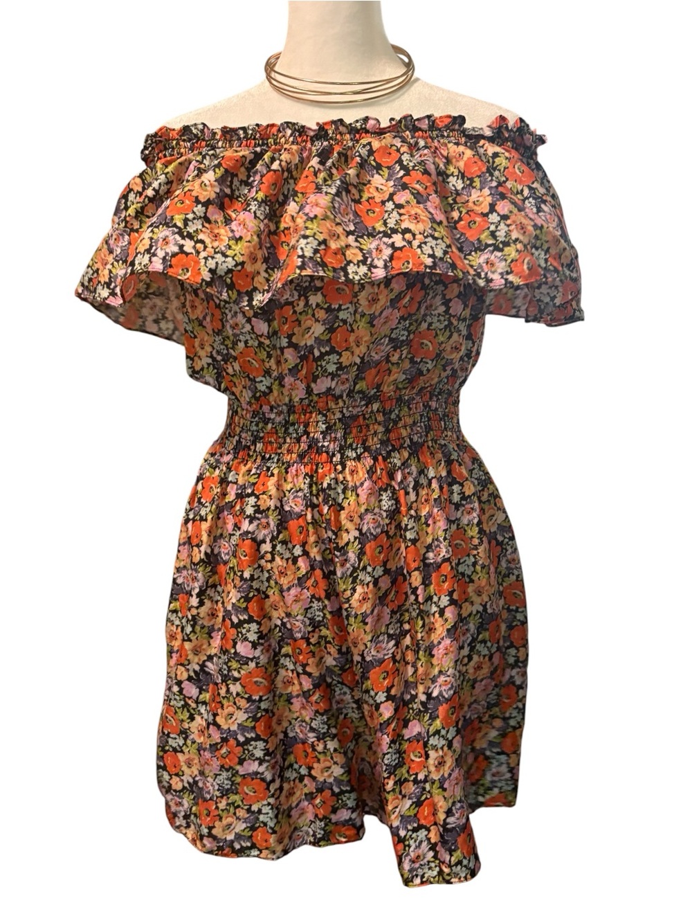 Rebecca Taylor Off the Shoulder Floral Romper Size 6 100% silk smocked waist